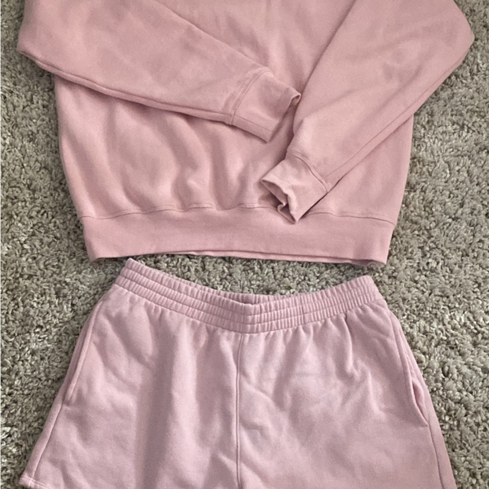 Pink Sweatshirt and Shorts Set